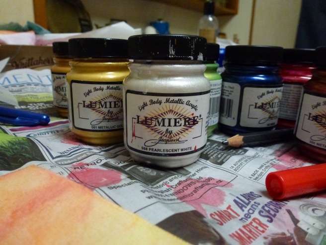 Lumiere paints, great for fabric painting.